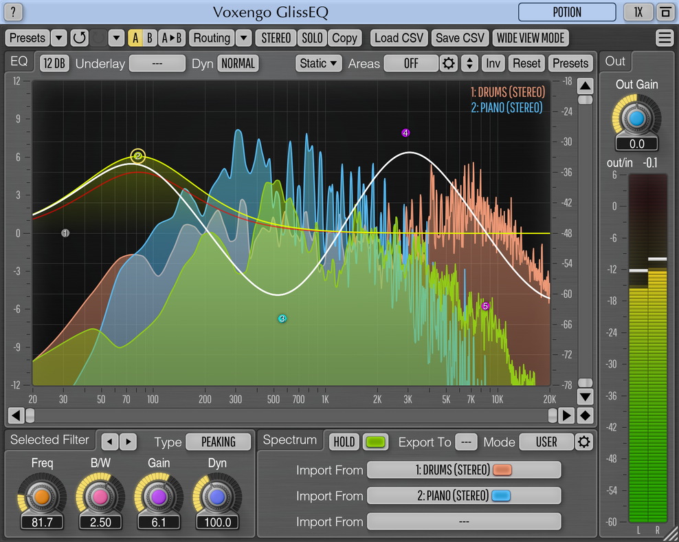 Voxengo GlissEQ - Dynamic Equalizer Plugin with Spectrums VST, AU, AAX